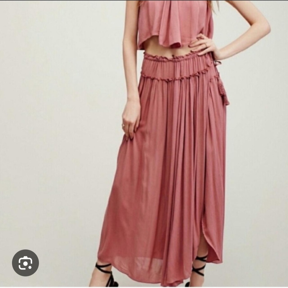 Free People Pink Ruffled Midi Skirt